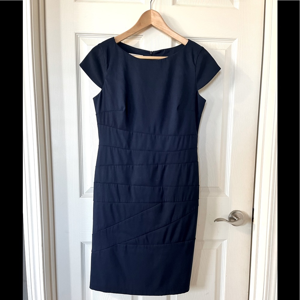 Navy Sheath Dress with Cap Sleeves